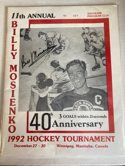 Billy Mosienko signed 1992 11th Annual Hockey Tournament Program RARE