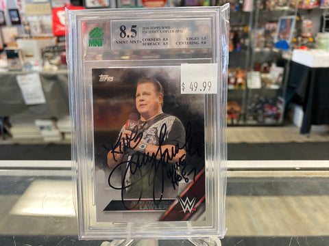 Jerry “The King” Lawler signed 2016 Topps WWE Card Graded MNT 8.5