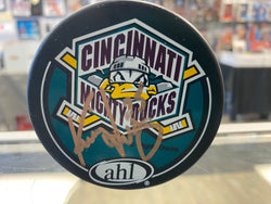 Kevin Sawyer signed Cincinnati Mighty Ducks AHL Hockey Puck