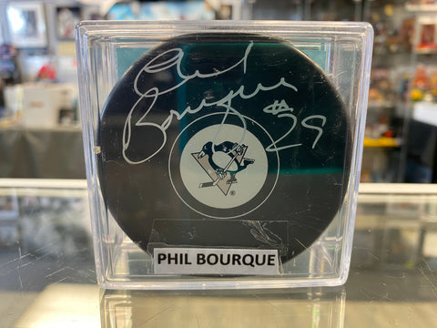 Phil Bourque signed Pittsburgh Penguins Hockey Puck