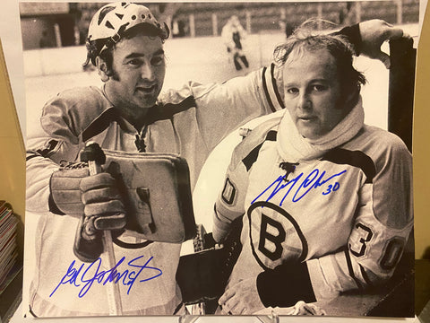 Ed Johnston & Gerry Cheevers signed Boston Bruins 8x10 Photo