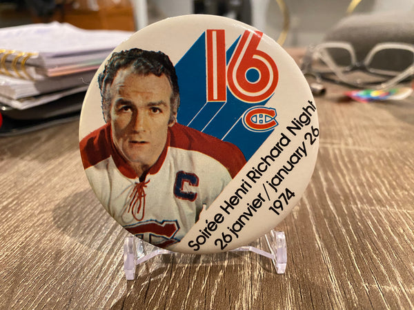 Henri Richard Night Montreal Canadiens Jan 26 1974 3" Vintage Pinback Pin Button