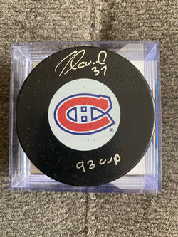Andre Racicot signed Montreal Canadiens Hockey Puck - First Row Collectibles