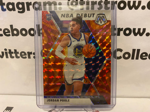 Jordan Poole 2019-20 Panini Mosaic NBA DEBUT ORANGE REACTIVE PRIZM RC Card #261