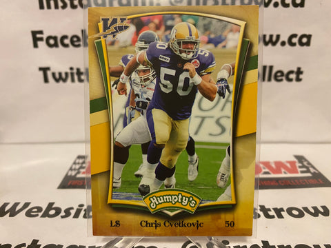 2012 CFL HUMPTY'S CHRIS CVETKOVIC WINNIPEG BLUE BOMBERS CARD