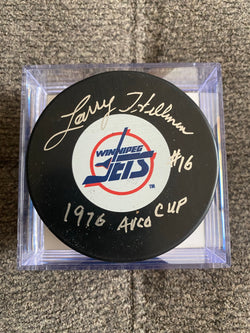 Larry Hillman signed Winnipeg Jets Hockey Puck - First Row Collectibles