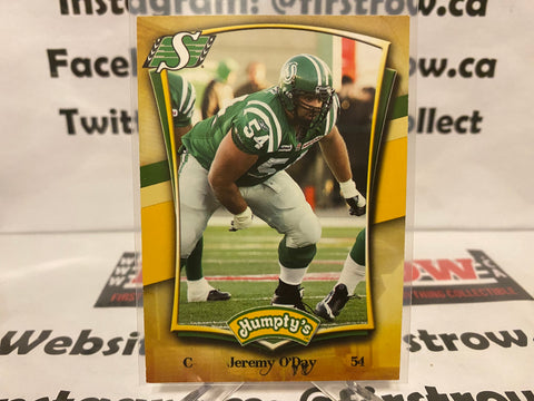 2012 CFL HUMPTY'S JEREMY O'DAY SASKATCHEWAN ROUGHRIDERS CARD